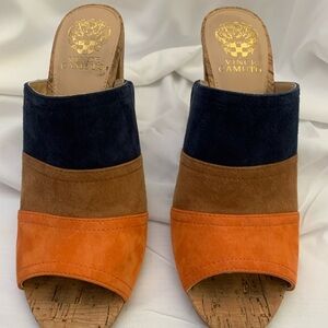 Vince Camuto 3 1/2” cork block heels.